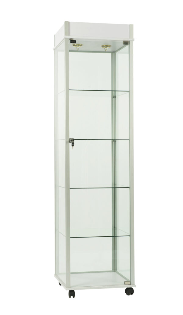Tower Glass Display Case With White Top
