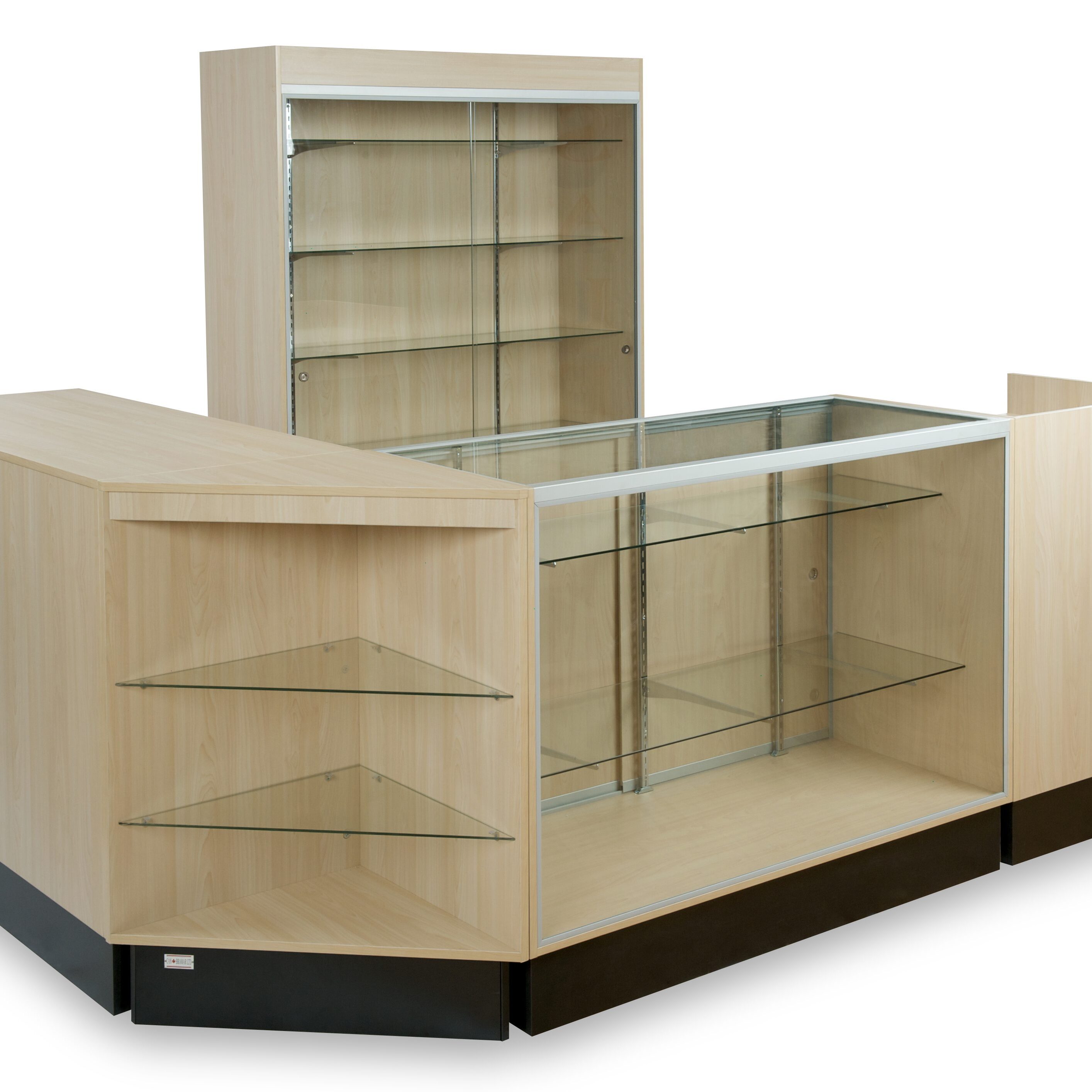 A display case and counter in a store.