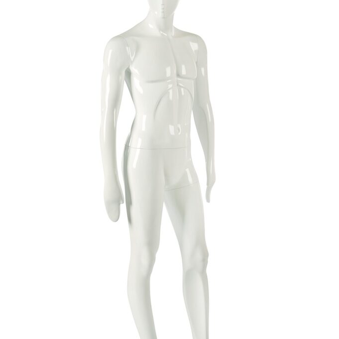 A white mannequin standing in front of the camera.