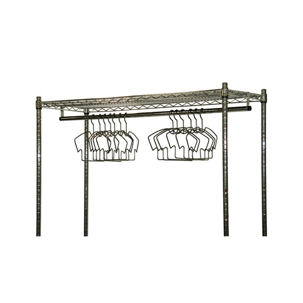 A rack with two racks holding clothes hangers.